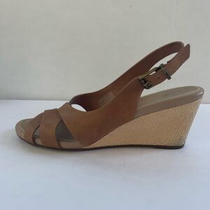 UGG Woman’s Ken’s Wedge Espadrille Slingback Sandal Brown Leather Size 8.5